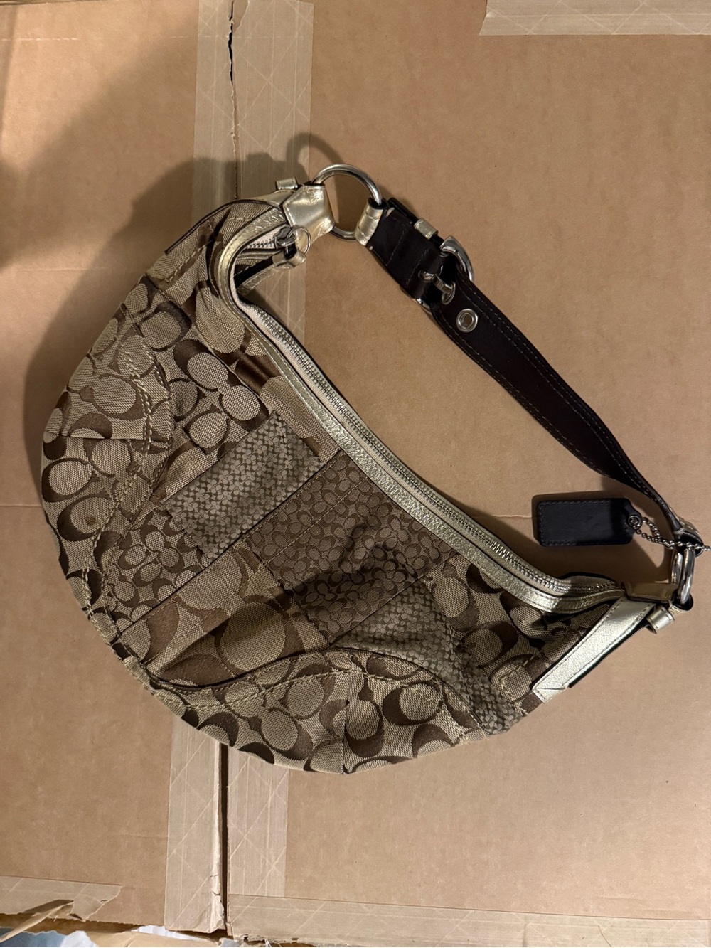 Coach Brown Signature Jacquard Shoulder Hobo